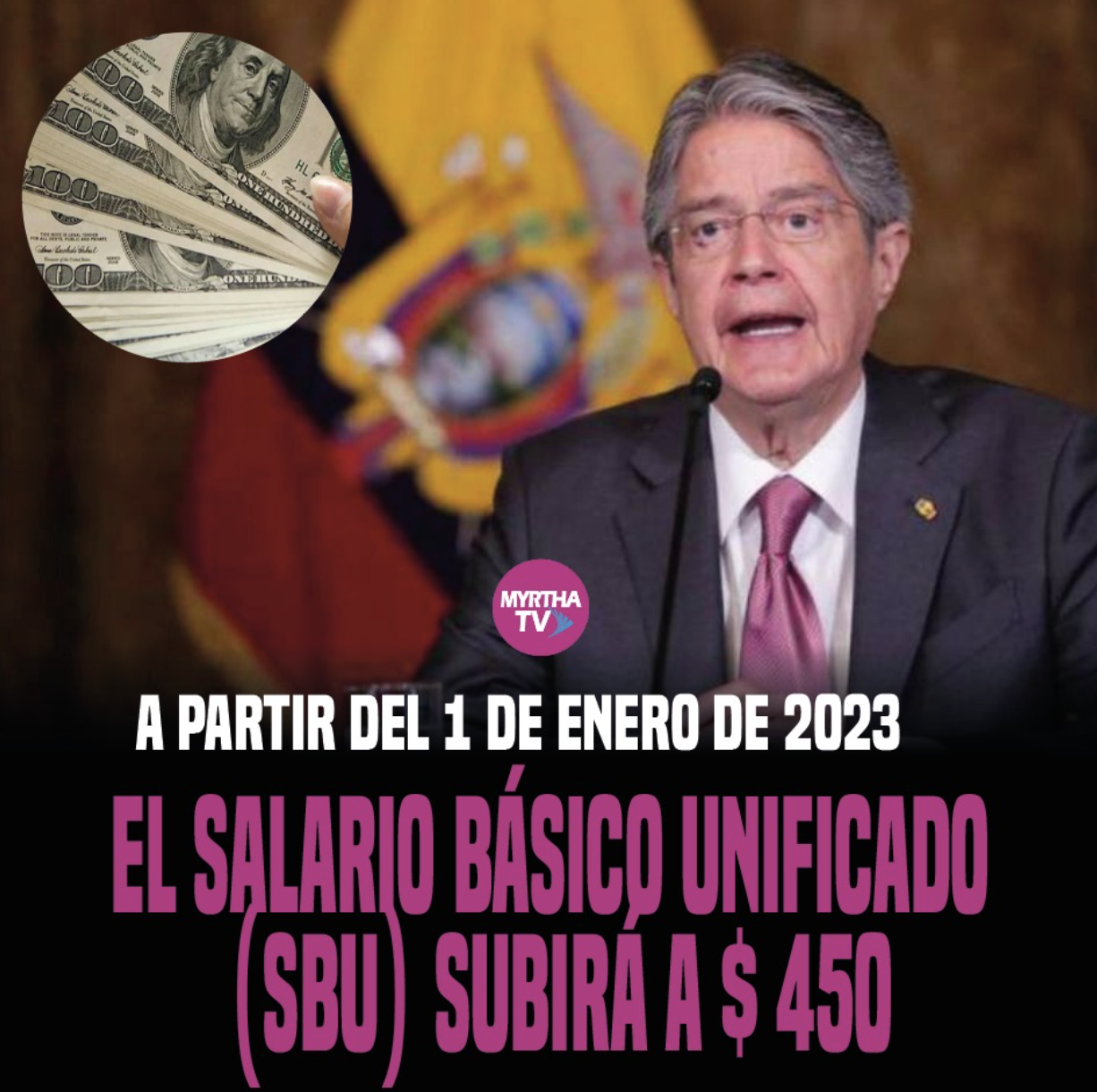A PARTIR DEL 1 DE ENERO DE 2023 EL SALARIO BÁSICO UNIFICADO SUBIRÁ A $450